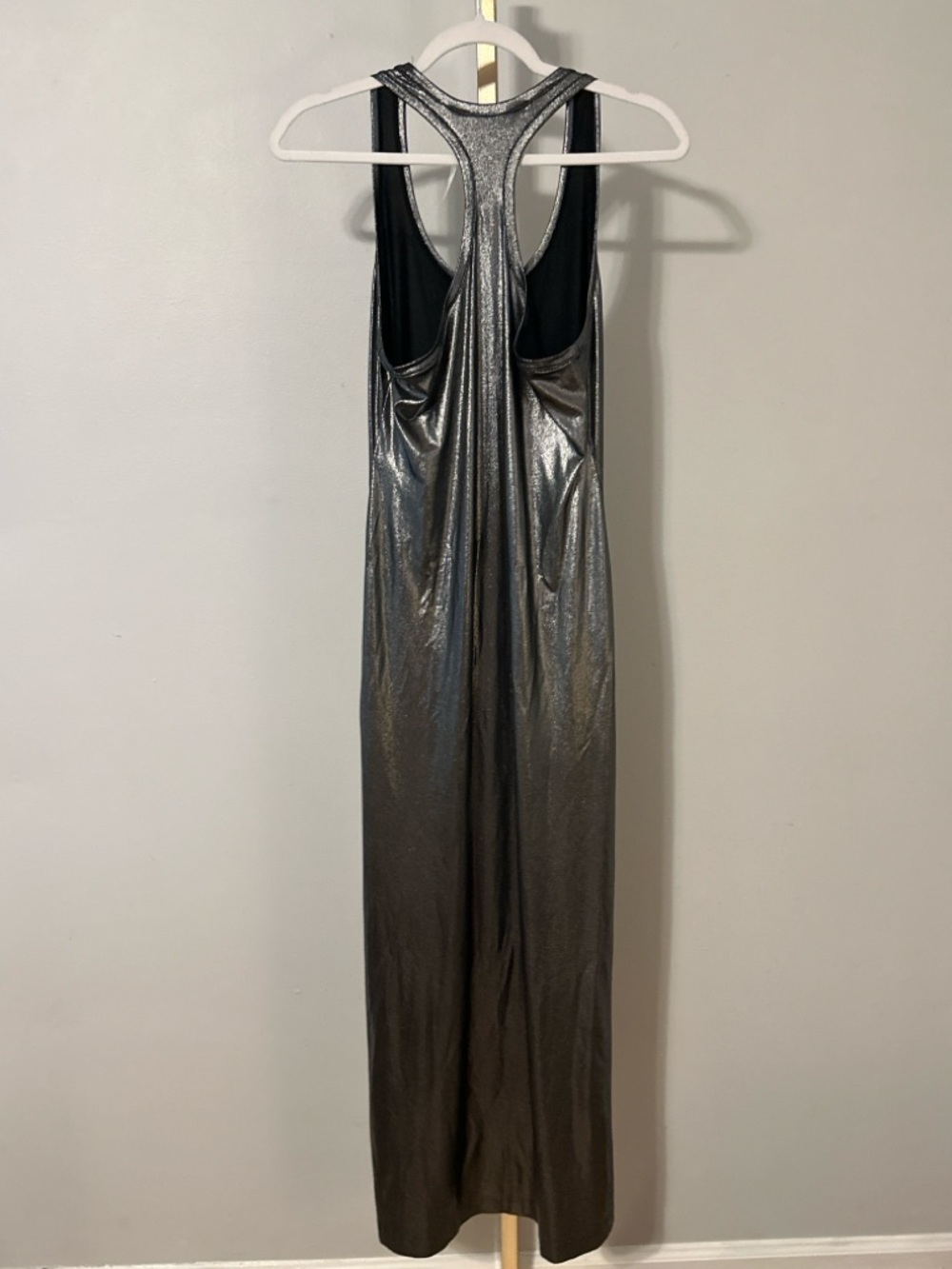 Metallic Silver Racerback Maxi Dress